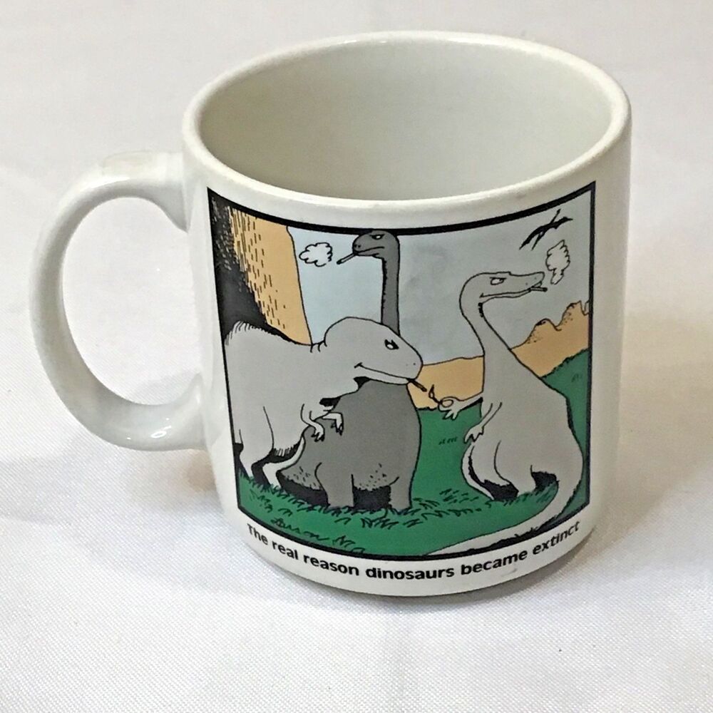 Vtg The Far Side Real Reason Dinosaur Extinct Coffee Mug Cup 1982 Gary Larson